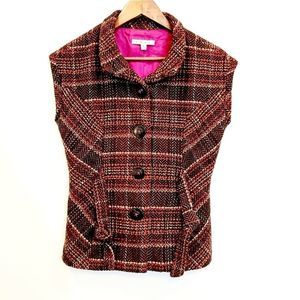 CAbi Plaid Wool Button Down Sleeveless Vest Cinch It Up Size Small